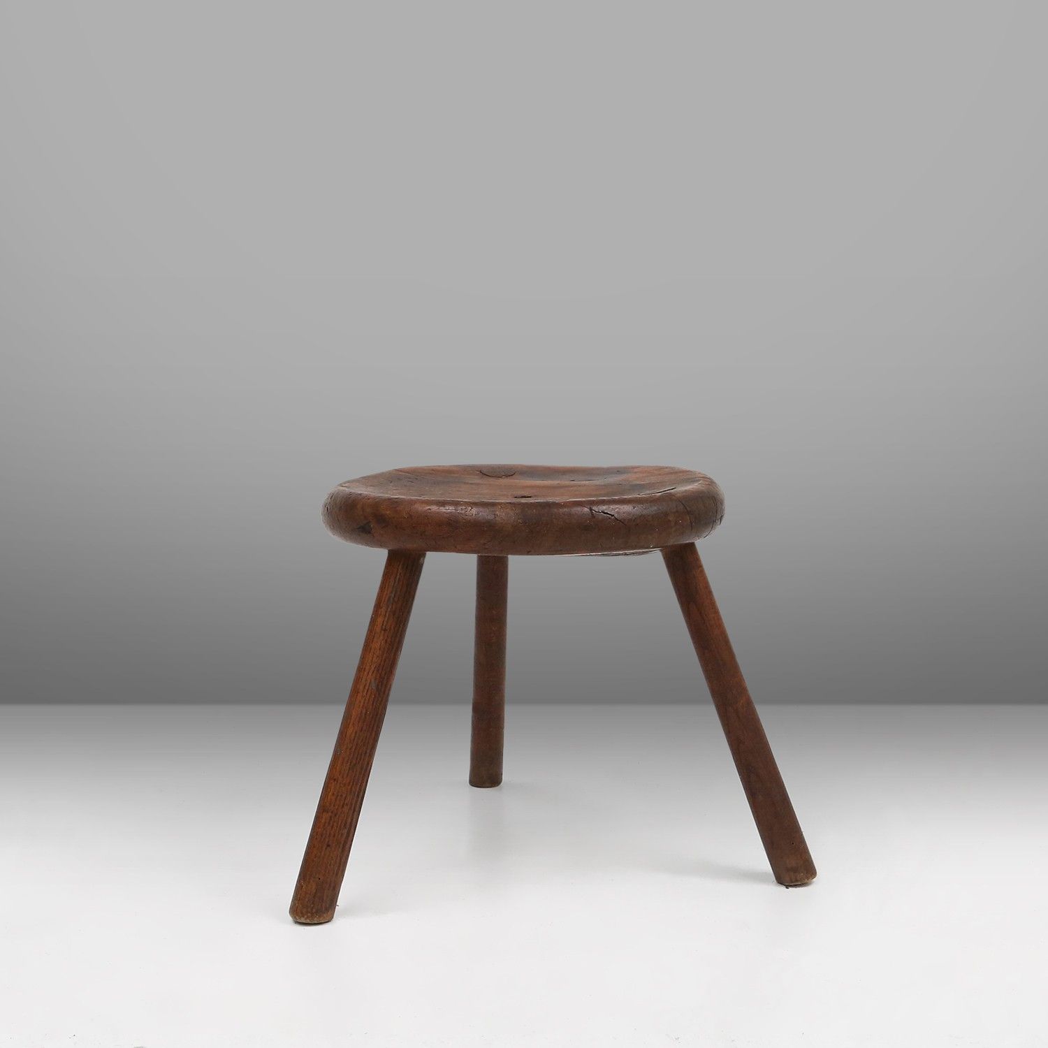 Hand-carved solid wood tripod stool with beautiful patina, France ca. 1900-img